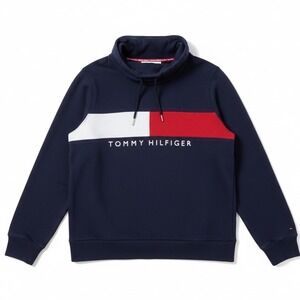Tommy Hilfiger Blue Cowl Neck Sweatshirt Sz M 90s Logo Pullover Vtg Y2K Casual